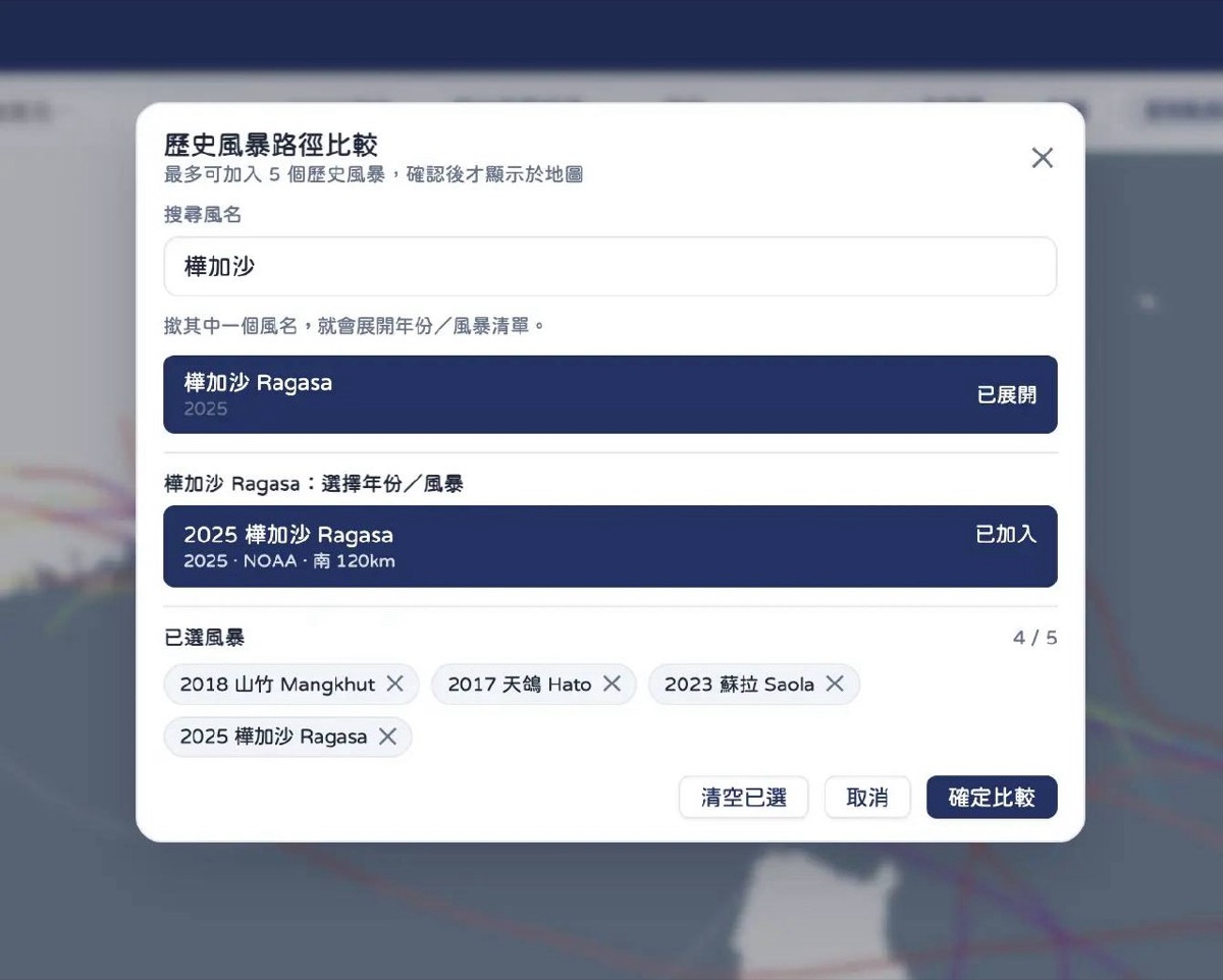 歷史風暴路徑比較
